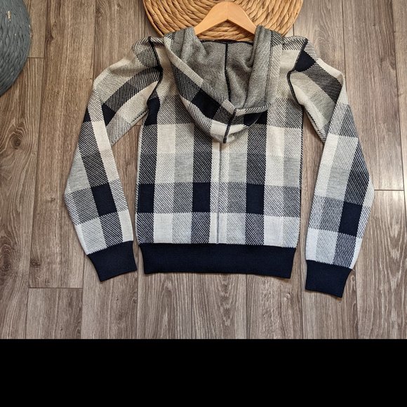 NWOT Unisex (M: XS / W: S) - FRENCH CONNECTION Plaid Sweater Hoodie - Picture 5 of 7